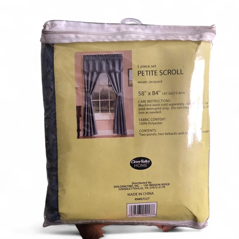 NEW Clover Valley Home Curtains Drapes 5Pc Petite Scroll Woven Jacquard Tie Back